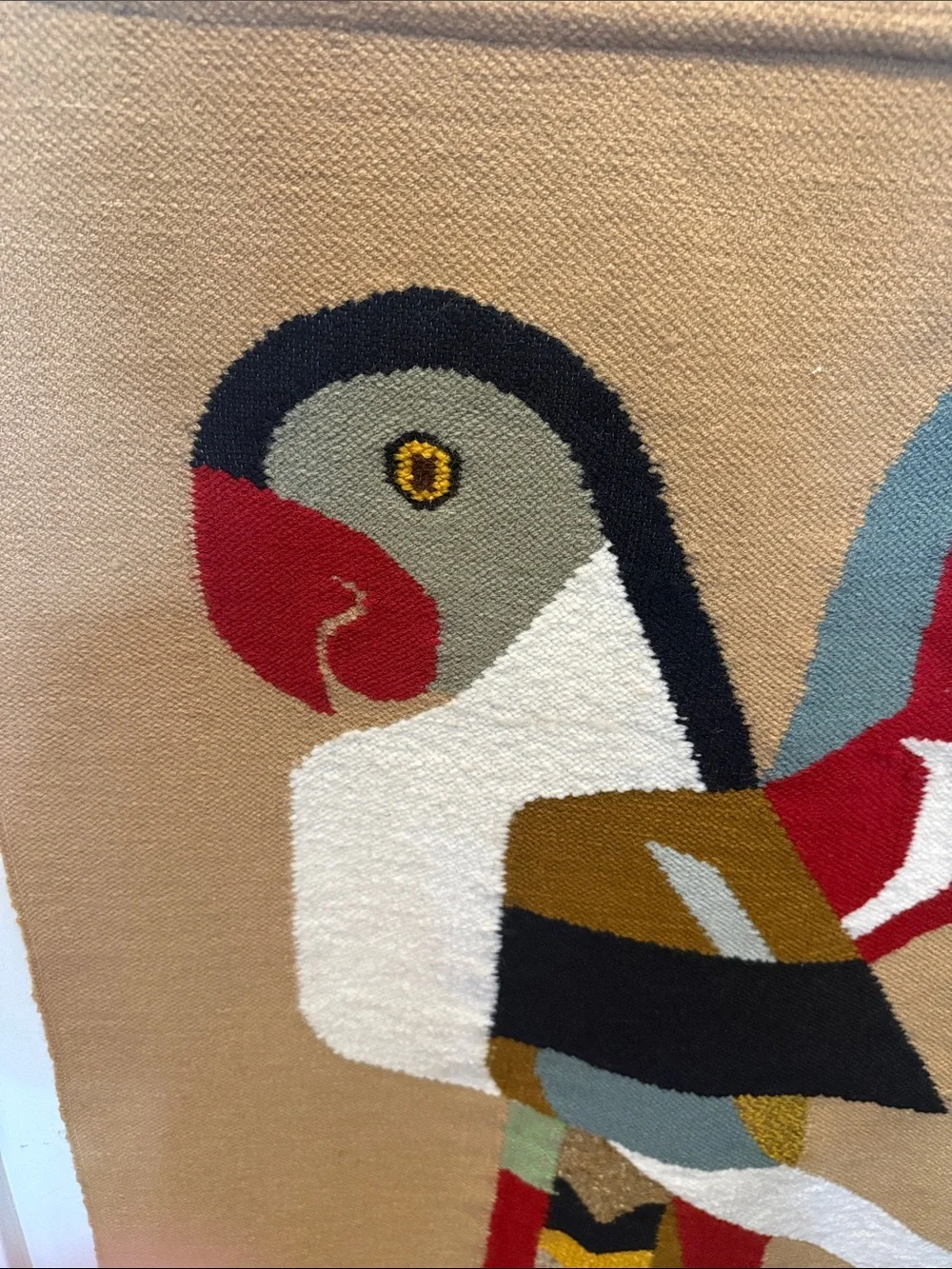 Vintage Ecuadorian Handwoven Parrot Wall Tapestry - Mid Century Modern